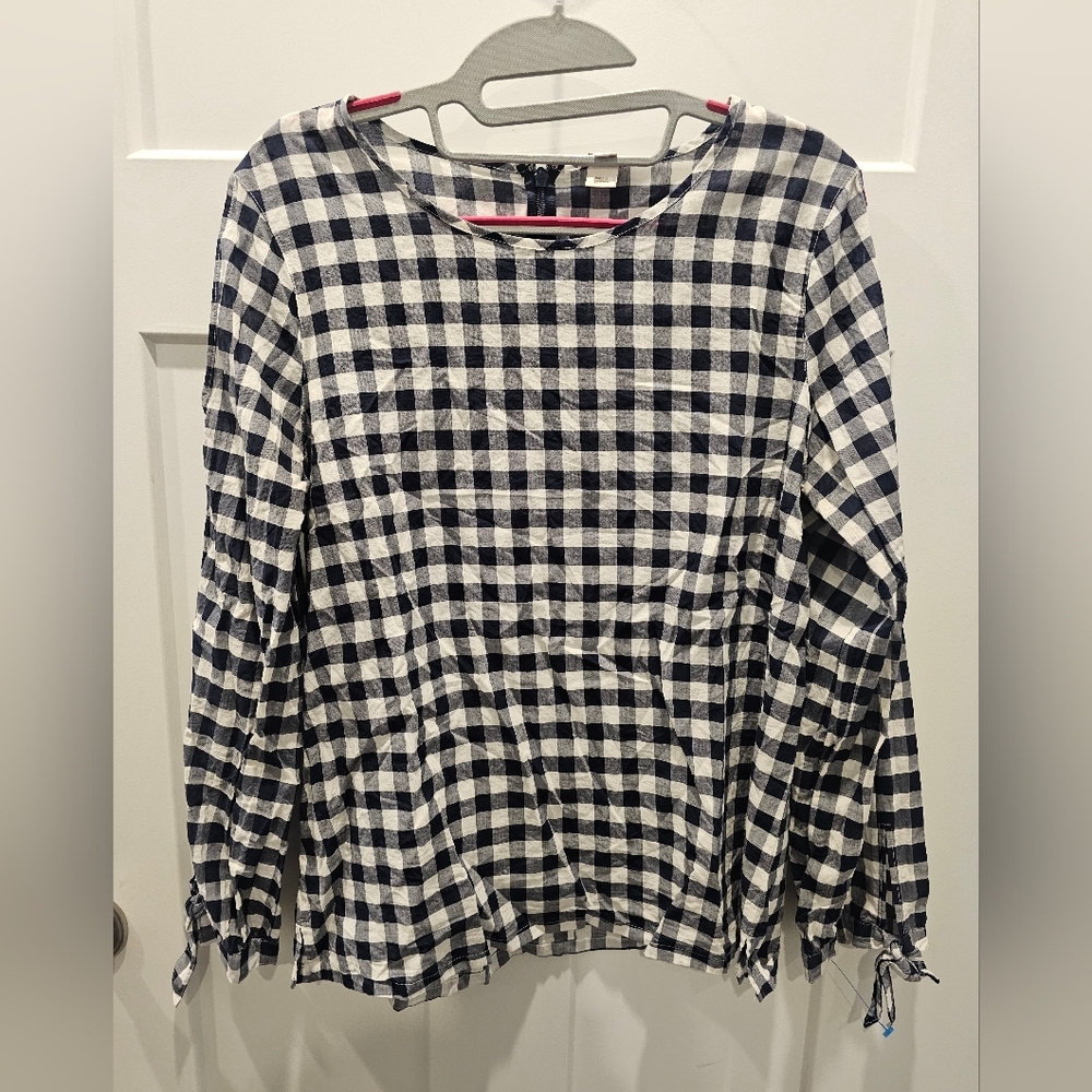 J. Crew Gingham -Navy and White  Blouse